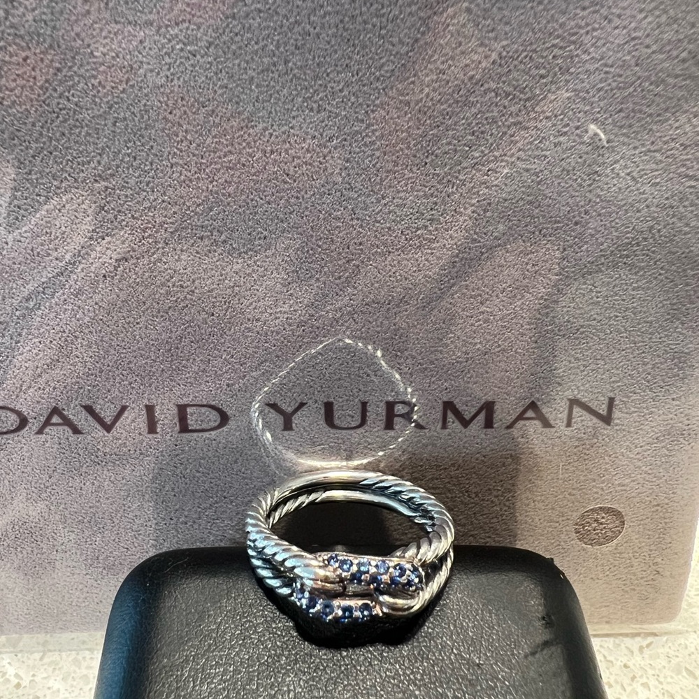David Yurman Silver Cable Ring with Blue Sapphires - Picture 2 of 3